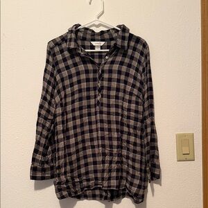 CJ Banks Black and Gray Plaid Button-Down Shirt